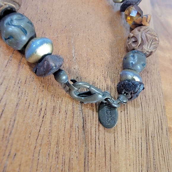 Chico's Stone Bead Medallion Earth Tones Pendant Necklace - Picture 15 of 17